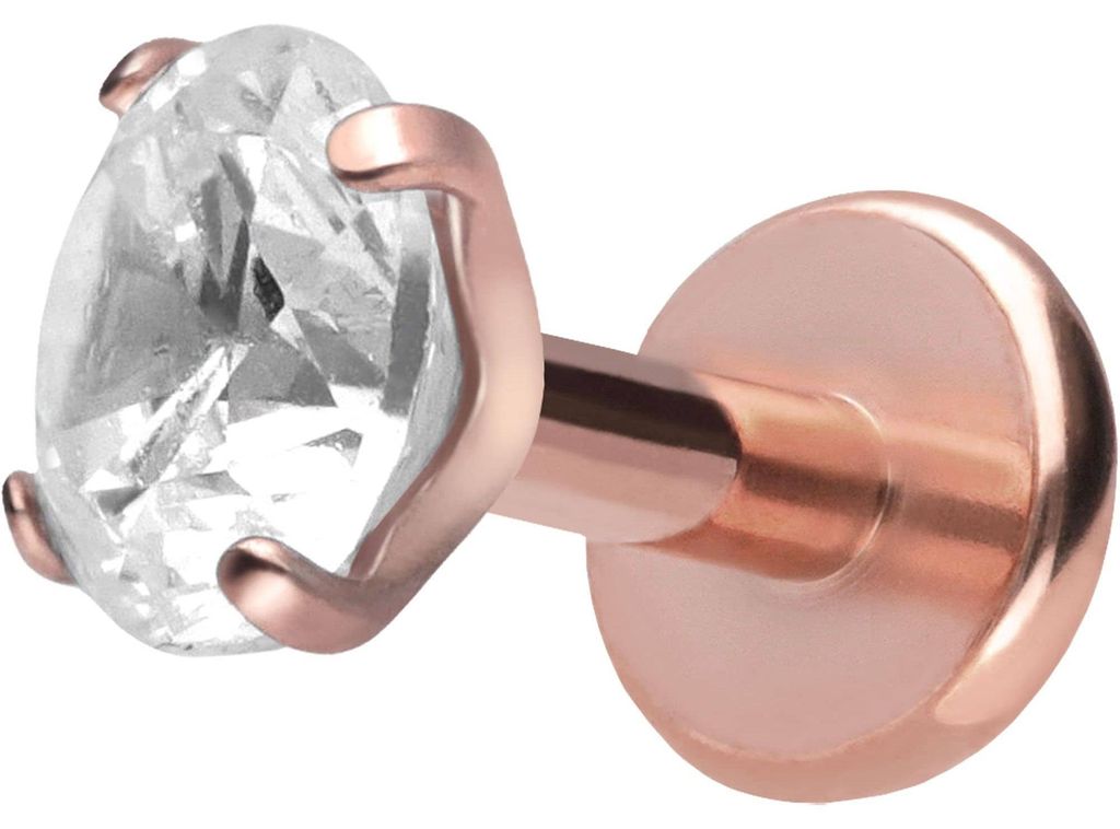 Ohrpiercing, Nasenpiercing Titan Labret mit Push Fit EINGEFASSTER KRISTALL RoséGold Stablänge: 5mm | Stabstärke: 1,2mm | Kristallgröße: 4mm
