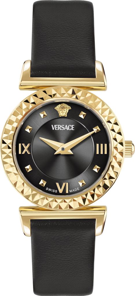 Versace VEGFA0125 Mini Vanity schwarz gold Leder Armband Uhr Damen NEU