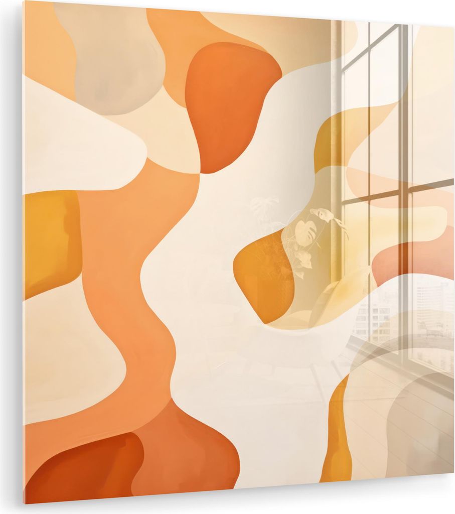 MuchoWow Glasbilder - Bilder auf Wandbild - Foto auf Glas Orange - Abstrakt - Kunst 90x90 cm Wanddekoration aus Glas - Acrylglasbild - Acrylbilder ...