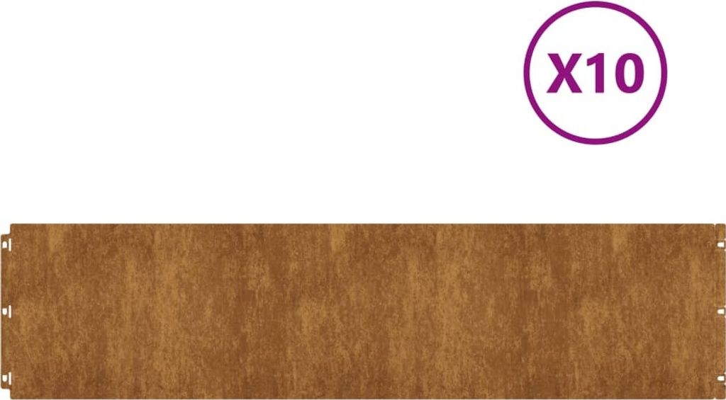 A long, narrow product with a wood grain texture, likely a garden edging or border, shown horizontally against a white background. A purple circle with 'X10' is in the top right corner.