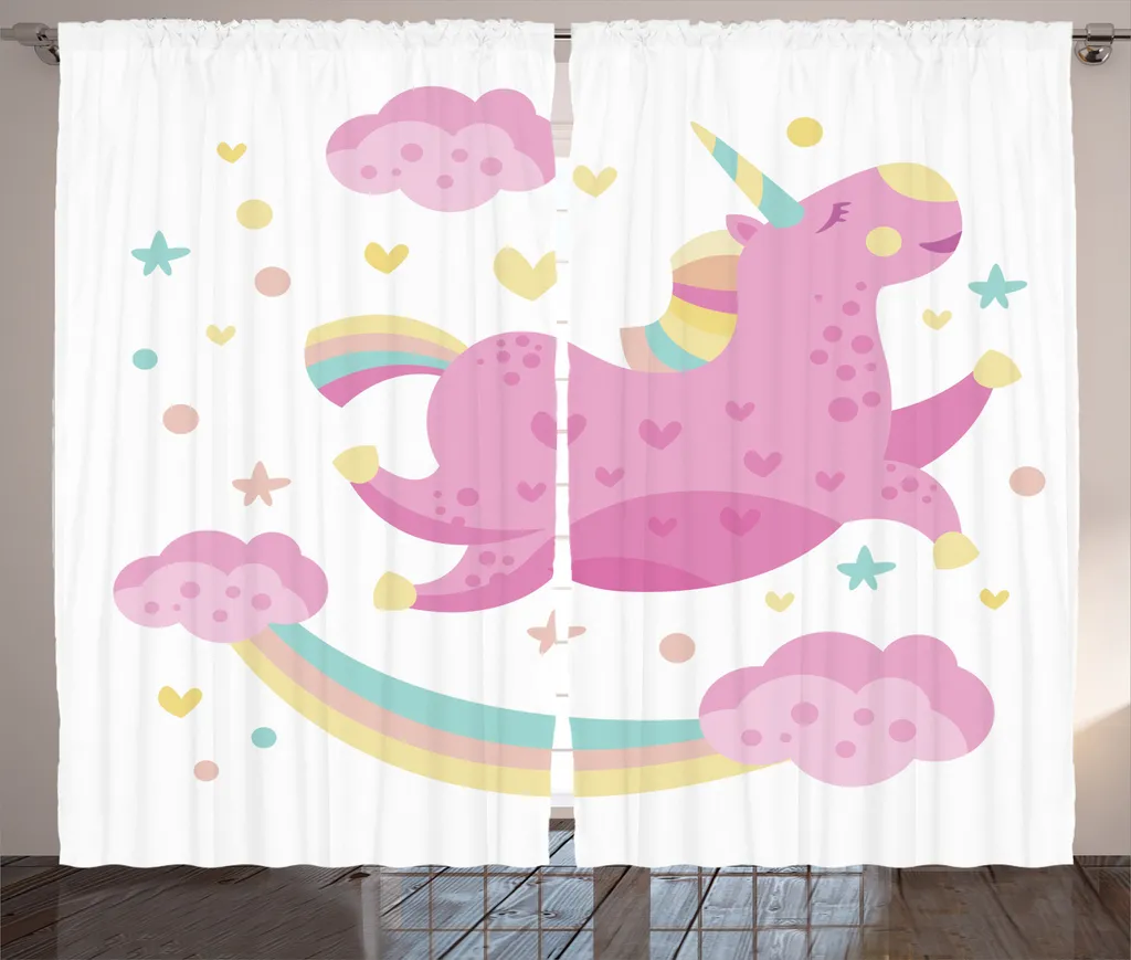 Décoration de Fenêtre Licorne pour Chambre et Salon Rose Jaune 280x225