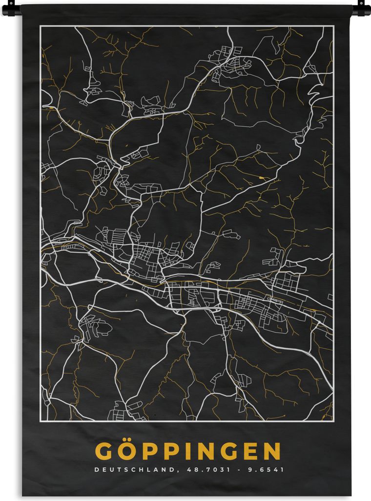 MuchoWow Wandteppich Wandbehang Göppingen - Stadtplan - Deutschland - Karte - Gold 90x135 cm Tapisserie Dekoration Wandtuch - Baumwolle - Wandsk...