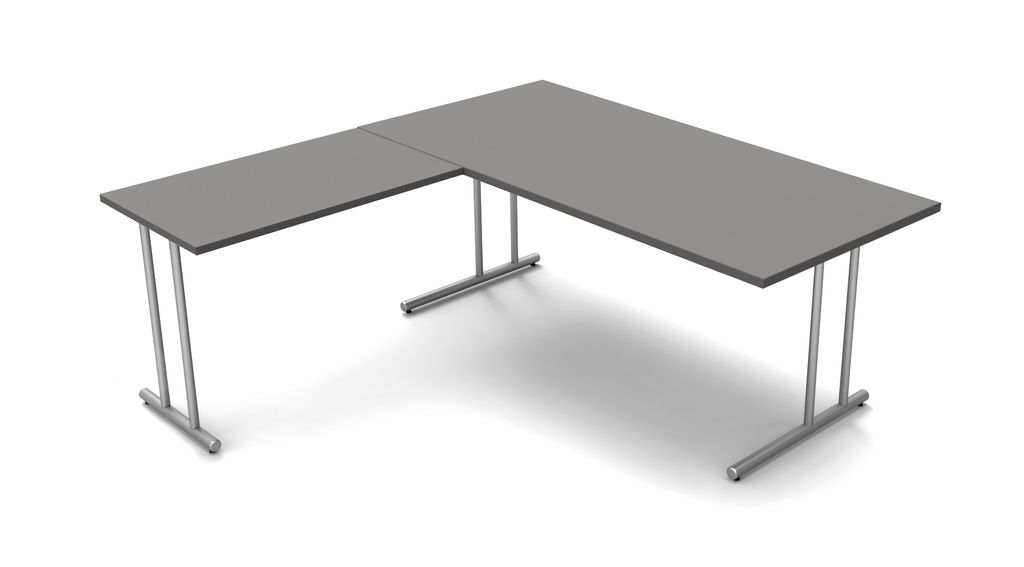 Kerkmann Schreibtisch START UP 180x80x75cm mit Anbautisch 100x60x75cm C-Fuß-Gestell alusilber inkl. Kabelkanal verschiedene Dekore Grafit