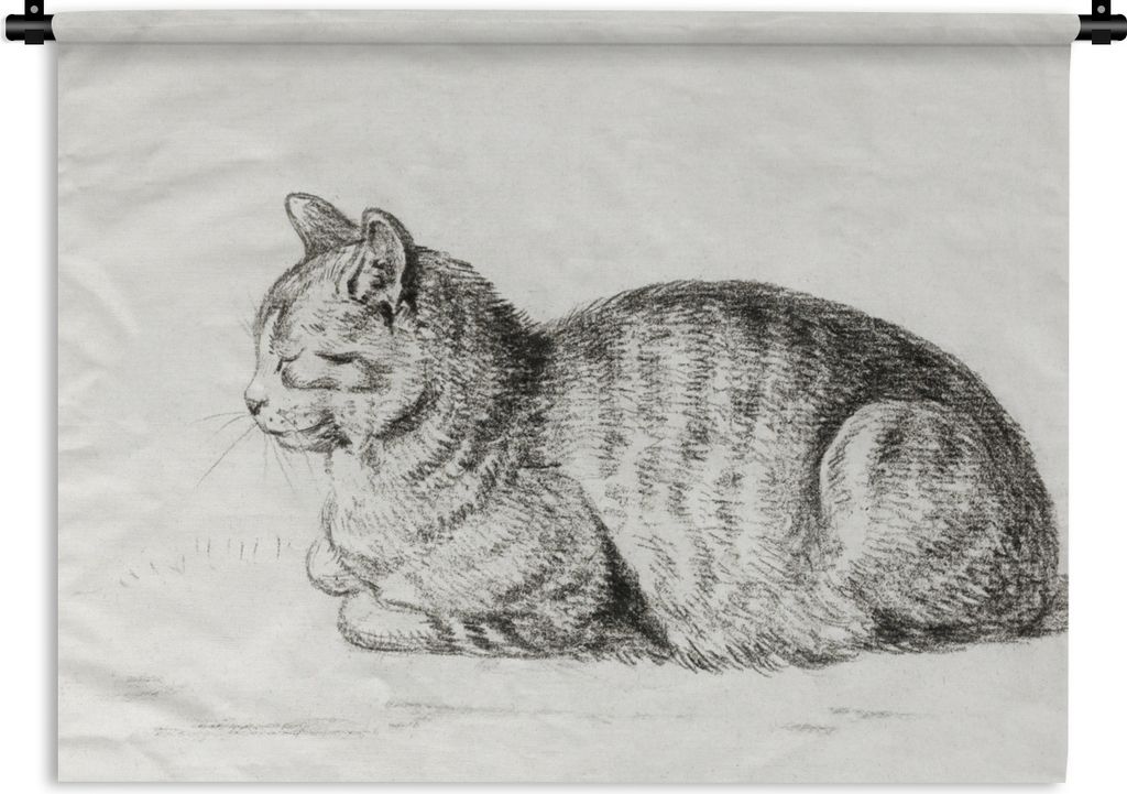 MuchoWow Wandteppich Wandbehang Liegende Katze - Gemälde von Jean Bernard 120x90 cm Tapisserie Dekoration Wandtuch - Wohnen - Aufhänger für di...