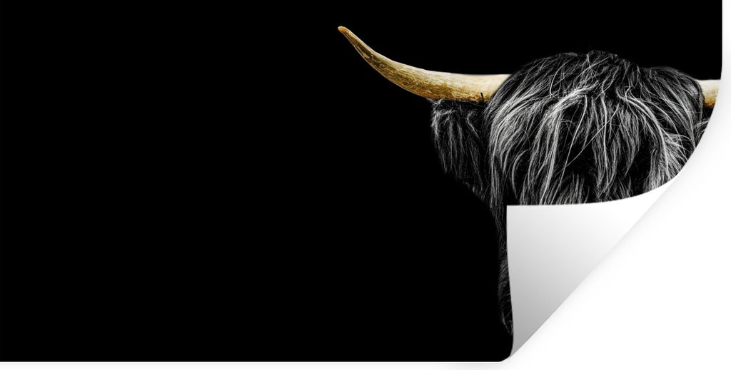 MuchoWow Wandtattoo Wandsticker Wandaufkleber Schottischer Highlander - Schwarz - Gold - Horn 120x60 cm Selbstklebend und Repositionierbar - Stic...