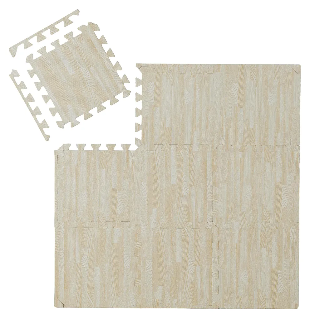 Dalle de sol puzzle 36 pièces effet parquet blanc pour gym et enfant