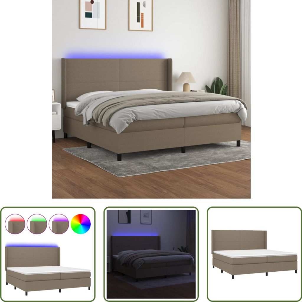 The Living Store Boxspringbett mit Matratze & LED Taupe 200x200 cm Stoff