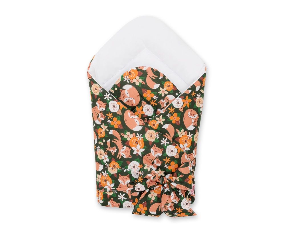 Weiches, doppelseitiges Tragetuch für Babys mit Bändern - Fuchsfamilie auf Grün