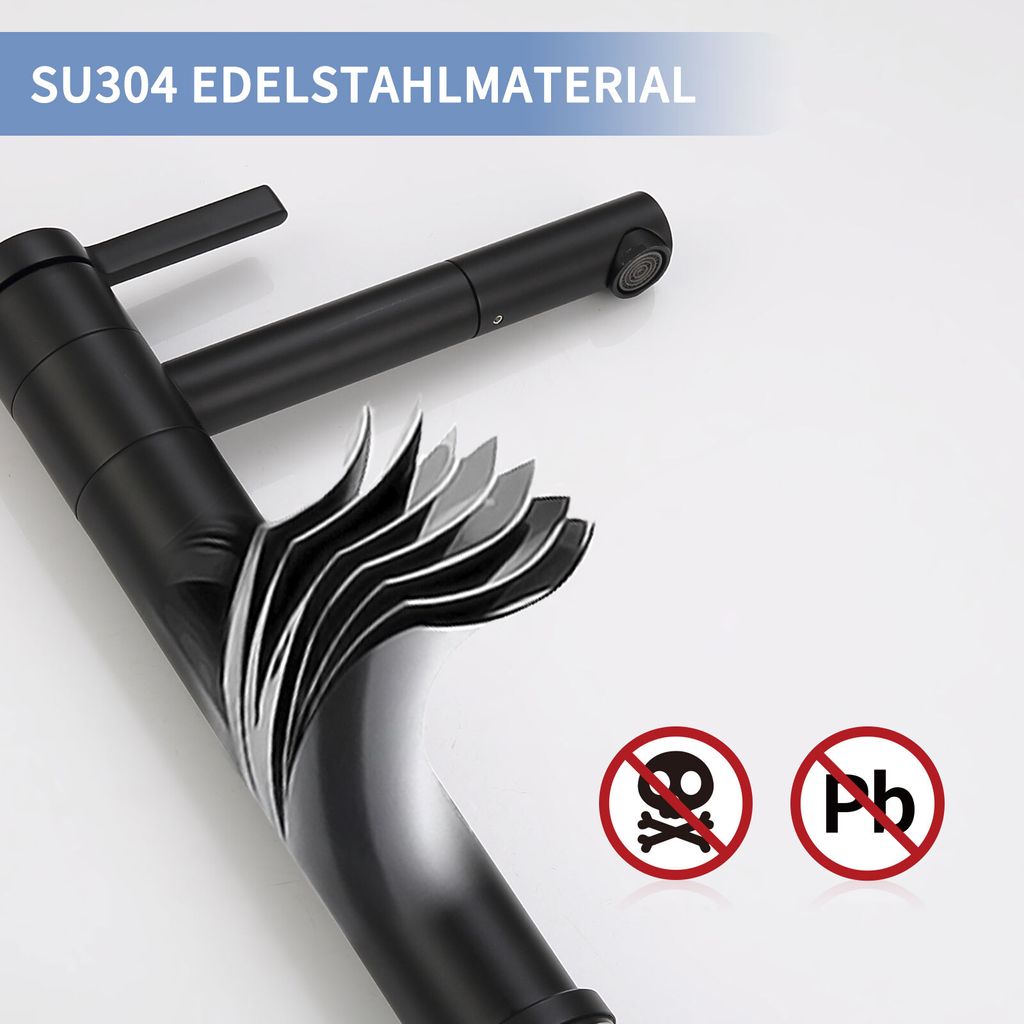 Homelody Wasserhahn Bad Schwarz,Waschtischarmatur Produktbild 2