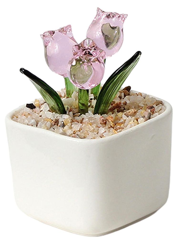 Mini-Tulpenfigur aus Glas, mundgeblasen, Miniatur-Kristallblume im Topf, ideal für Frauen, Mütter, Hochzeiten, Muttertag, Büro oder Zuhause, als...