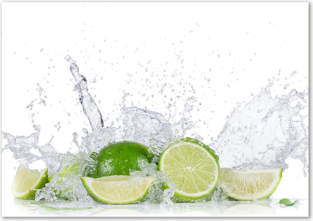 Tulup Glas-Bild - 100 x 70 - Wandbild aus Glas - Wandkunst - Wandbild hinter gehärtetem Sicherheitsglas - Essen & Getränke - Limetten Wasser - ...
