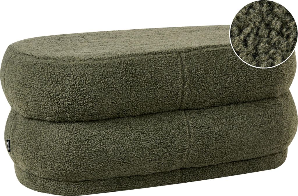 BELIANI Bettbank Grün Stoffbezug Bouclé 90 cm Teddy-Optik Gesteppt Oval Glamourös Edel Elegant Sitzbank für Schlafzimmer Flur Diele Eingangsber...