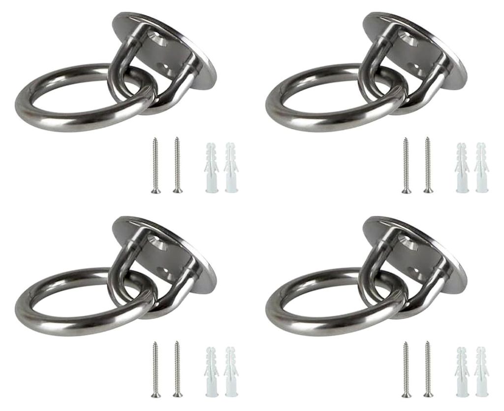 4 Stück Edelstahlhaken mit 5 mm Lochdurchmesser und Rundfuß inklusive Schrauben