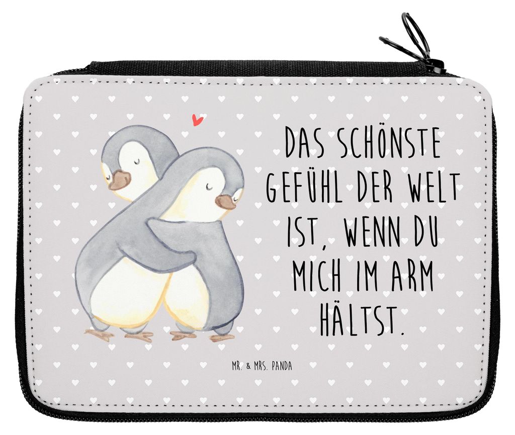 Mr. & Mrs. Panda Etui Pinguine Kuscheln - Grau Pastell - Geschenk, Freundin, Valentinstag, für Frauen, Bleistiftetui, Mäppchen, Federmäppchen, L...