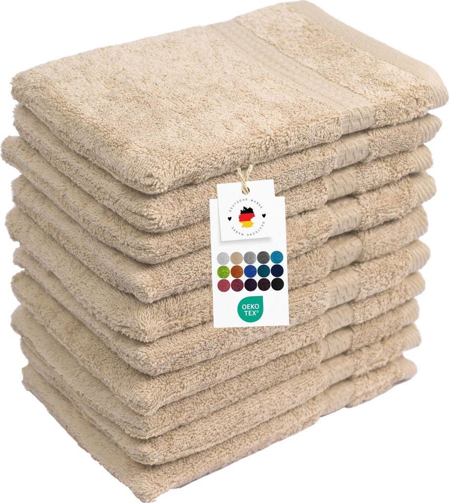 Waschlappen 16x21 cm aus 100% Baumwolle 500g/m2, 10er Set Waschhandschuhe Beige