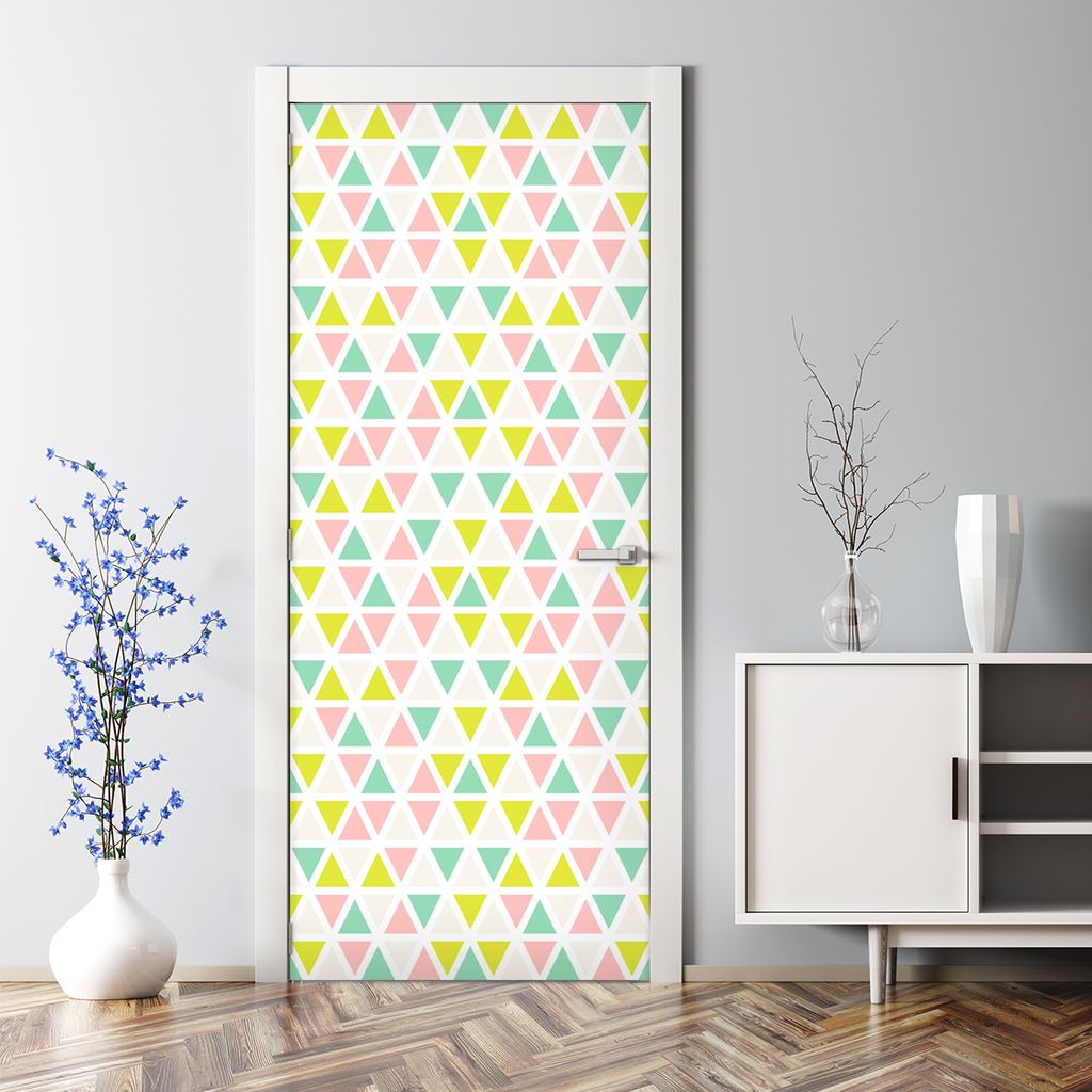 Dekorative Türtapete selbstklebend Klebefolie Türposter Türaufkleber Bunte Dreiecke gelb 85 x 200 cm