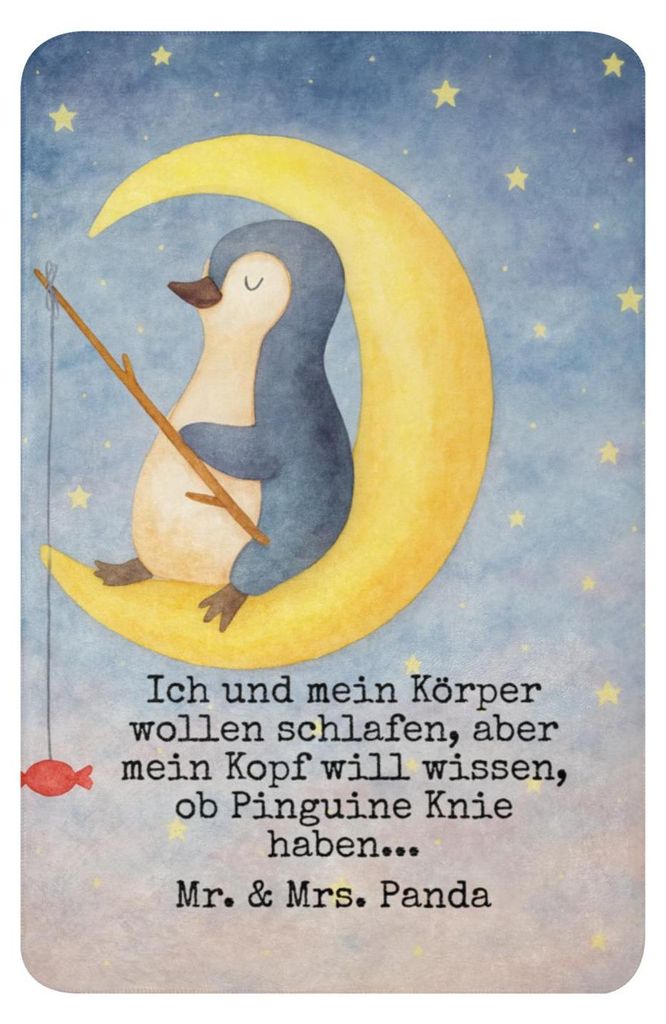 Mr. & Mrs. Panda Heimdecke Pinguin Mond Design 100 x 150 cm - Weiß - Geschenk, Neugierig, Decke, Süßigkeiten, Kuscheldecke, Schlafzimmer, Winter...