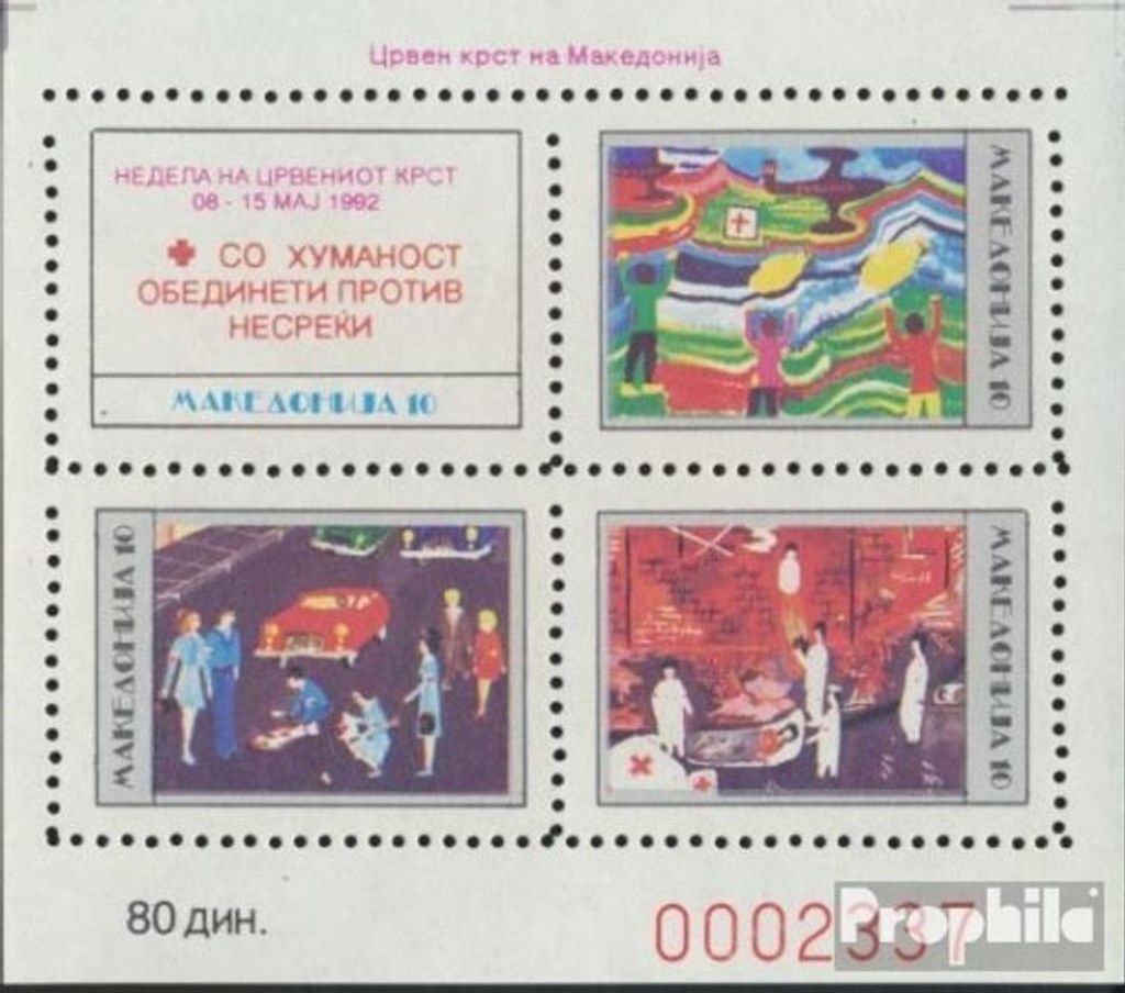 Briefmarken Makedonien 1992 Mi Z Block 2A (kompl.Ausg.) Zwangszuschlagsmarken postfrisch Rotes Kreuz