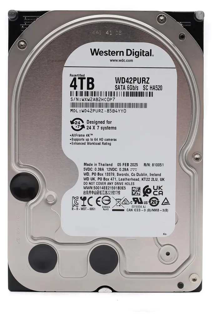 Western Digital WD Purple 4TB Disque Dur Interne 3.5 WD42PURZ SATA 6Gb/s
