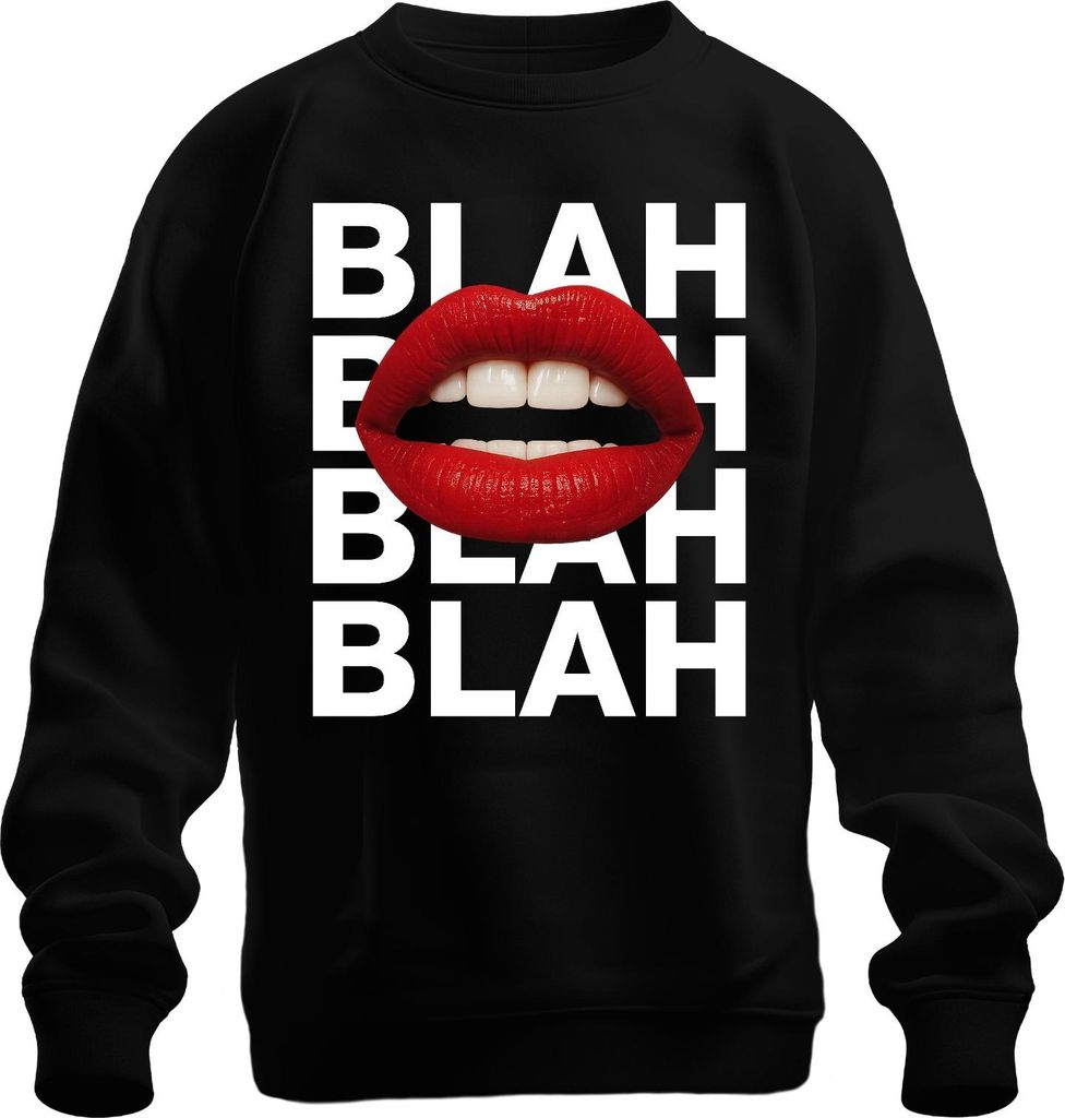 BLAH BLAH BLAH rote Lippen Lippenstift Pop Art frech sarkastisch Uni Sweatshirt Pullover, Schwarz, XXL