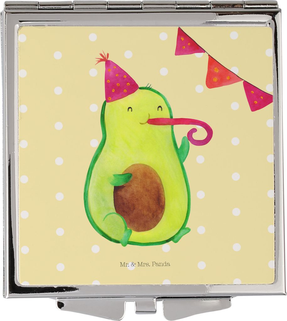 Mr. & Mrs. Panda Taschenspiegel Avocado Geburtstag - Gelb Pastell - Geschenk, Frauen Spiegel, Überraschung, Kosmetikspiegel, Kleiner, Schminkspieg...