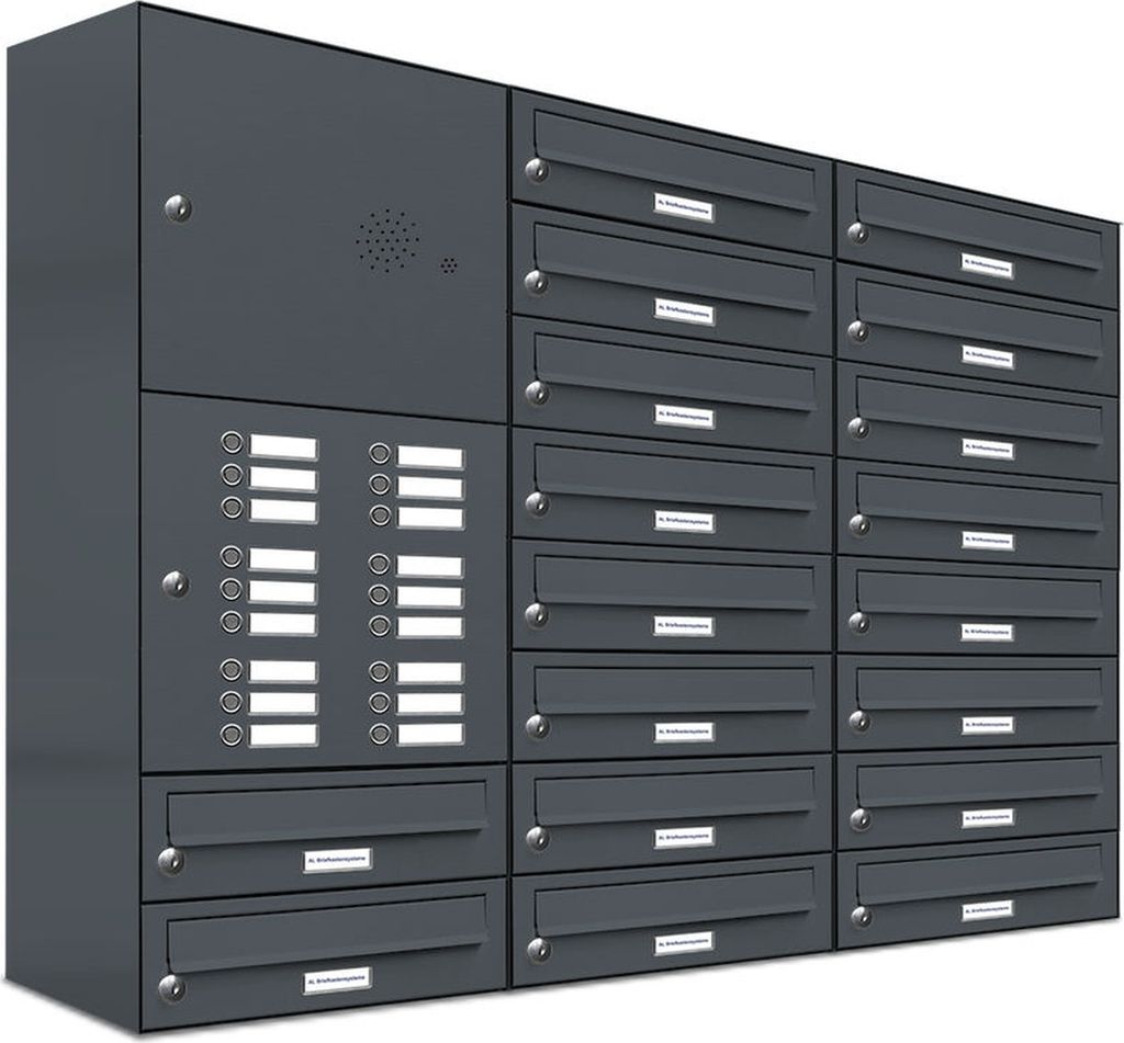 18er Briefkasten Anlage Aufputz - Wandmontage RAL 7016 Anthrazit Klingel