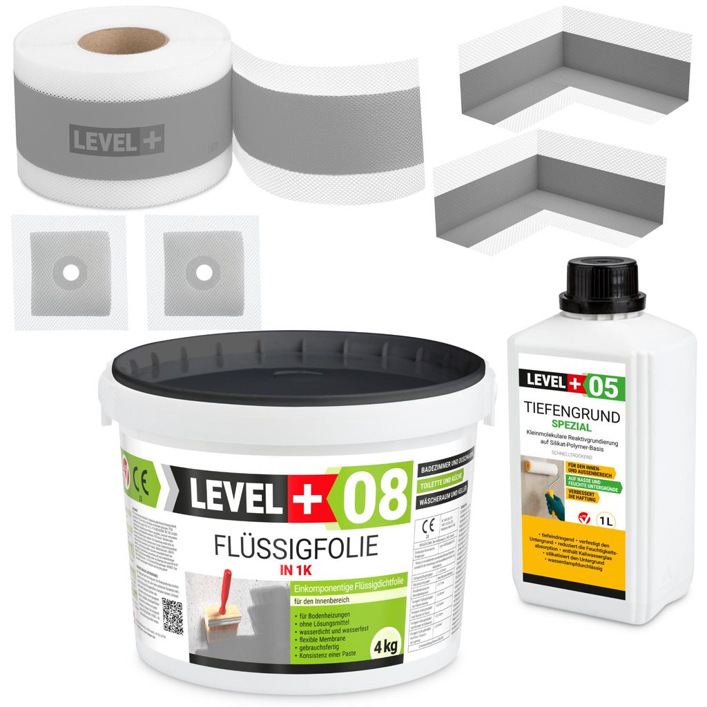 Dicht- Set 4kg Flüssigfolie Dichtfolie für Bad Dusche Abdichtung Dichtband SET54