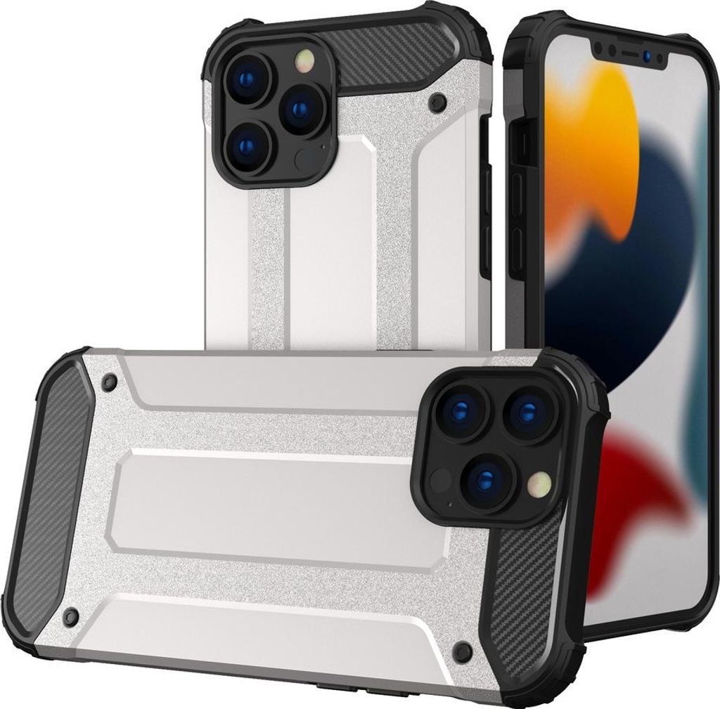 Hybrid-Panzer Gepanzert Fall Iphone 13 Pro Silber