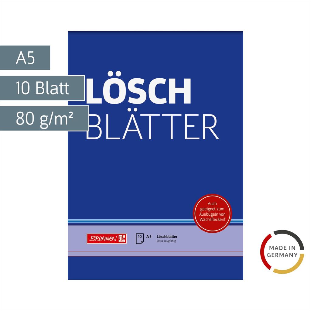 BRUNNEN 1041550 Löschblattblock (A5, 10 Blatt) weiß Produktbild 