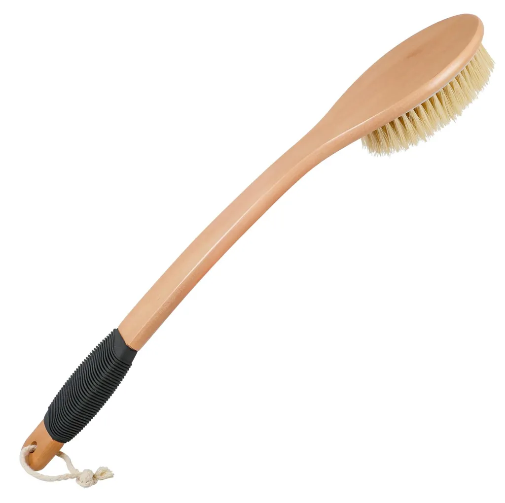 Brosse dorsale douche en bois à poils rigides et extra-longs pour le corps