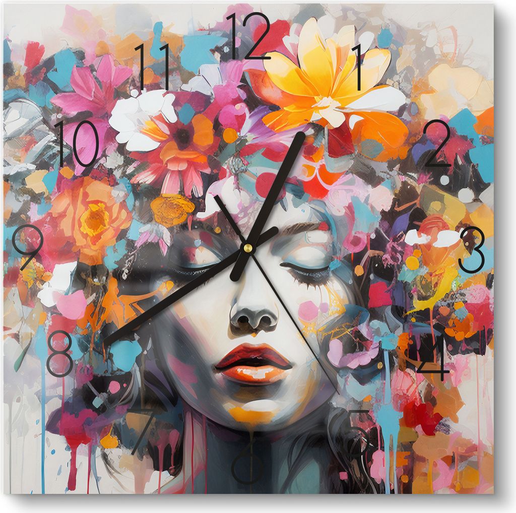 DEQOART Glasuhr 30x30 cm Zahlen 'Blühende Muse' Wanduhr Produktbild 