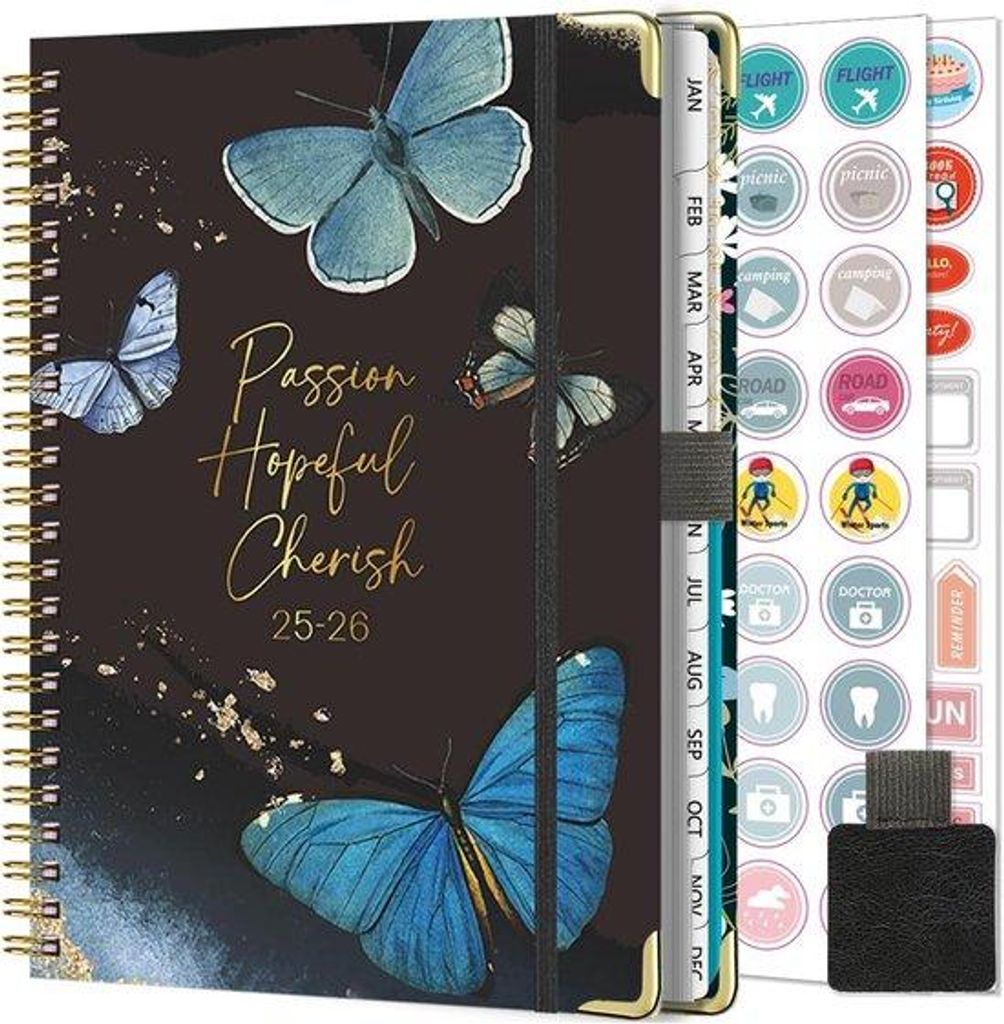 Famanu Agenda 2025 2026 Spiral-Wochenplaner mit Planungsstickern - Schwarz