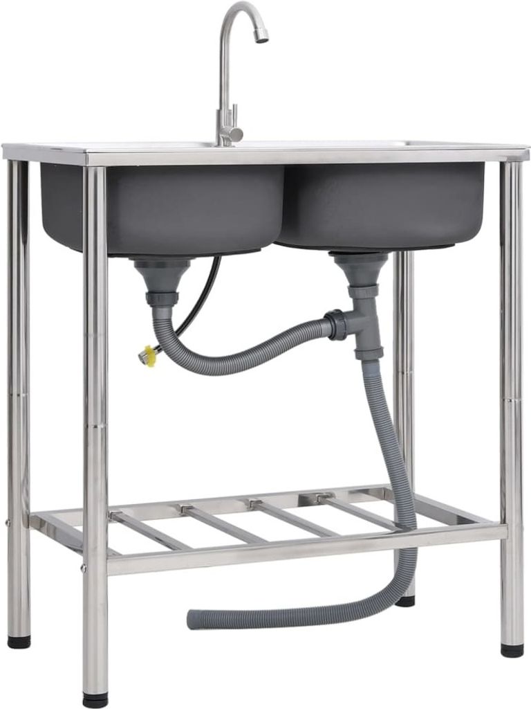 "im Angebot" Camping-Spüle mit Doppelbecken und Wasserhahn Edelstahl - Spülen CC963