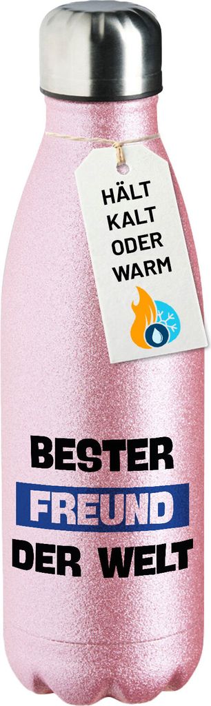 Huuraa Trinkflasche Bester Freund der Welt 500ml Pink Edelstahl Wasserflasche Trinkflasche Geschenkidee