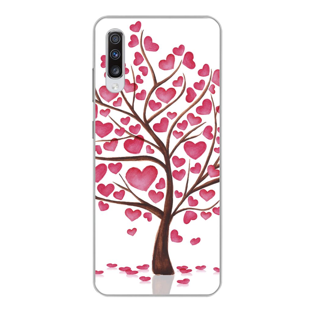 MuchoWow Handyhülle Schutzhülle Hülle für Samsung Galaxy A70 Eine Illustration eines Baumes mit Herzen Silikon Softcase Handy Hülle - Schutz...