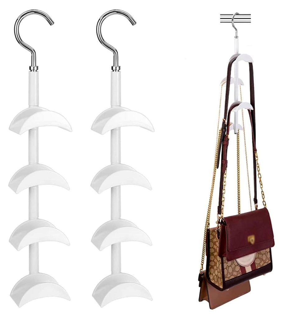 2 Stück Handtaschenaufbewahrung, Handtaschenhalter mit 360 Grad Drehung, Organizer für Handtaschen, Krawatten, Schals, Tücher (Weiß)