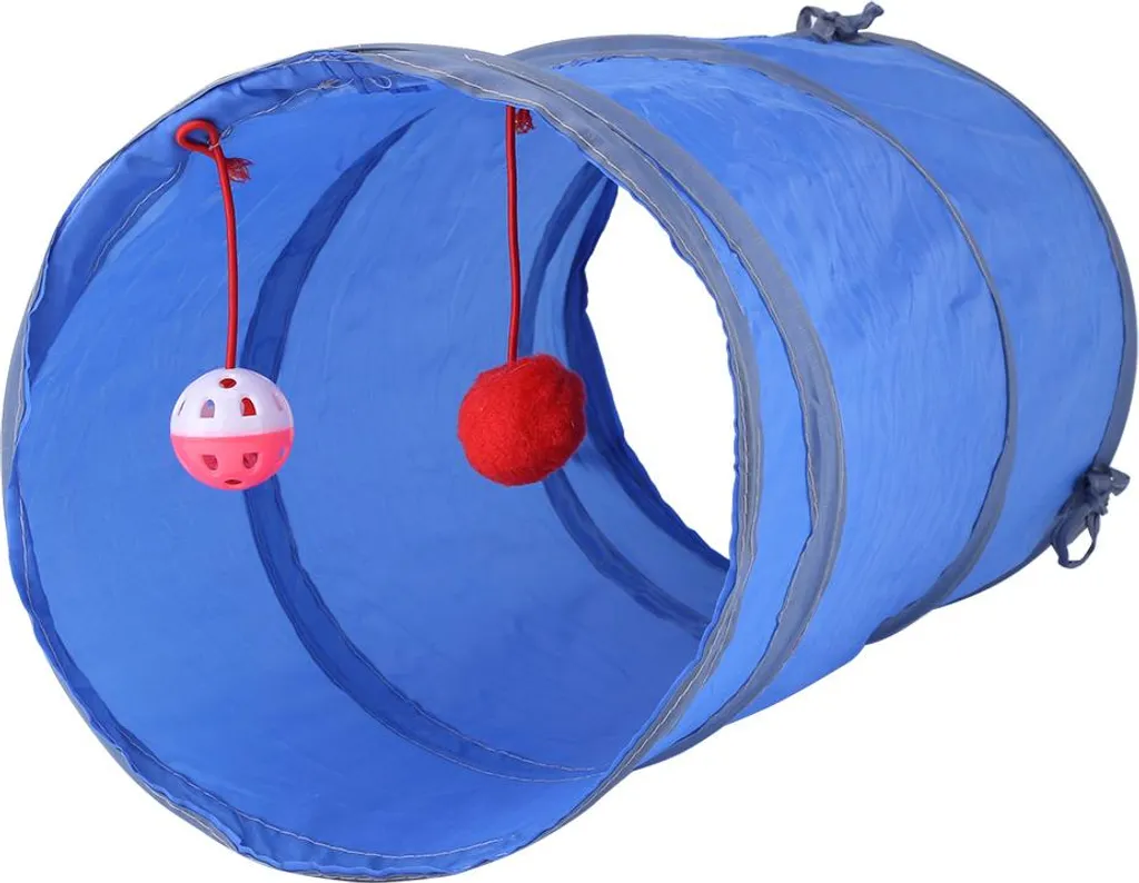 Gatti -tunnel giocattolo gattino giocare tubo animale domestico con tintinnio campana e palla peluche （blu）