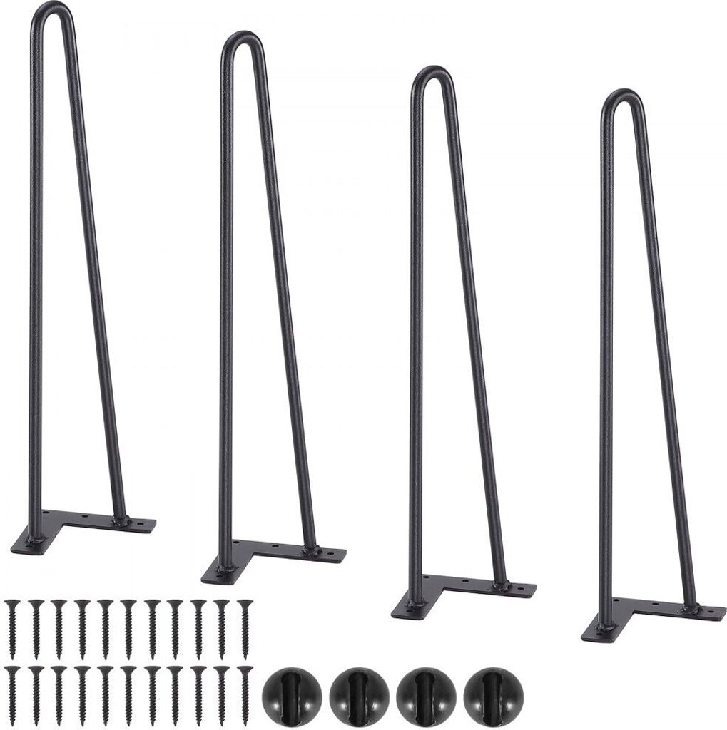 4er-Set - Haarnadelbeine - 482mm Hoch - 110x110mm Montageplatte - Kohlenstoffstahl Pulverbeschichtet - Hairpinlegs - 227kg Tragfähigkeit - Ideal f...