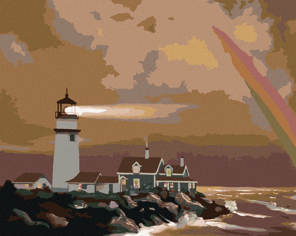Zuty - Malen nach Zahlen - LEUCHTTURM AUF EINER LANDZUNGE AUF BRAUNEM HINTERGRUND (D. RUSTY RUST), 40x50 cm, ohne Keilrahmen