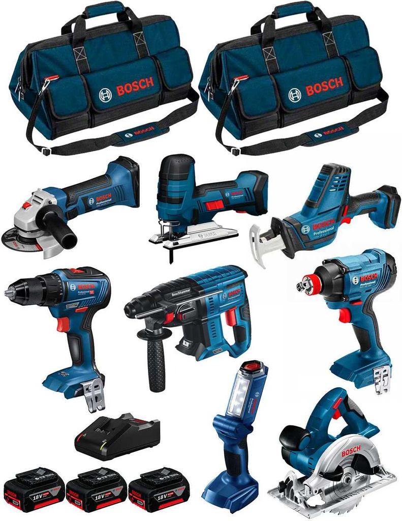 BOSCH Kit 18V BK801BAG (GDX 18V-180+GSR 18V-55+GBH 18V-21+GKS 18V-LI+GST 18V-LIS+GWS 18-125V-LI+GLI 18V-300+GSA 18V-LIC+3x4,0Ah)