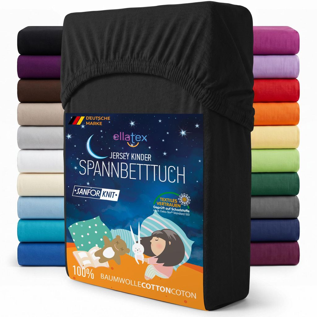 EllaTex Jersey Kinder Spannbettlaken 70x140 Baumwolle – Produktbild 
