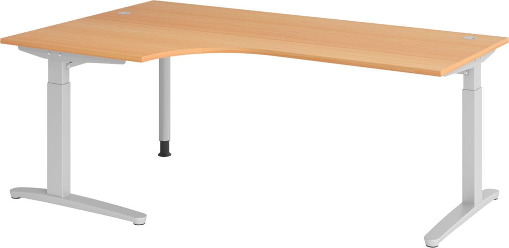 bümö Schreibtisch Serie-XB - Gestell: Silber, Nachbildung: Buche, Größe: Eckschreibtisch 200 x 120 cm
