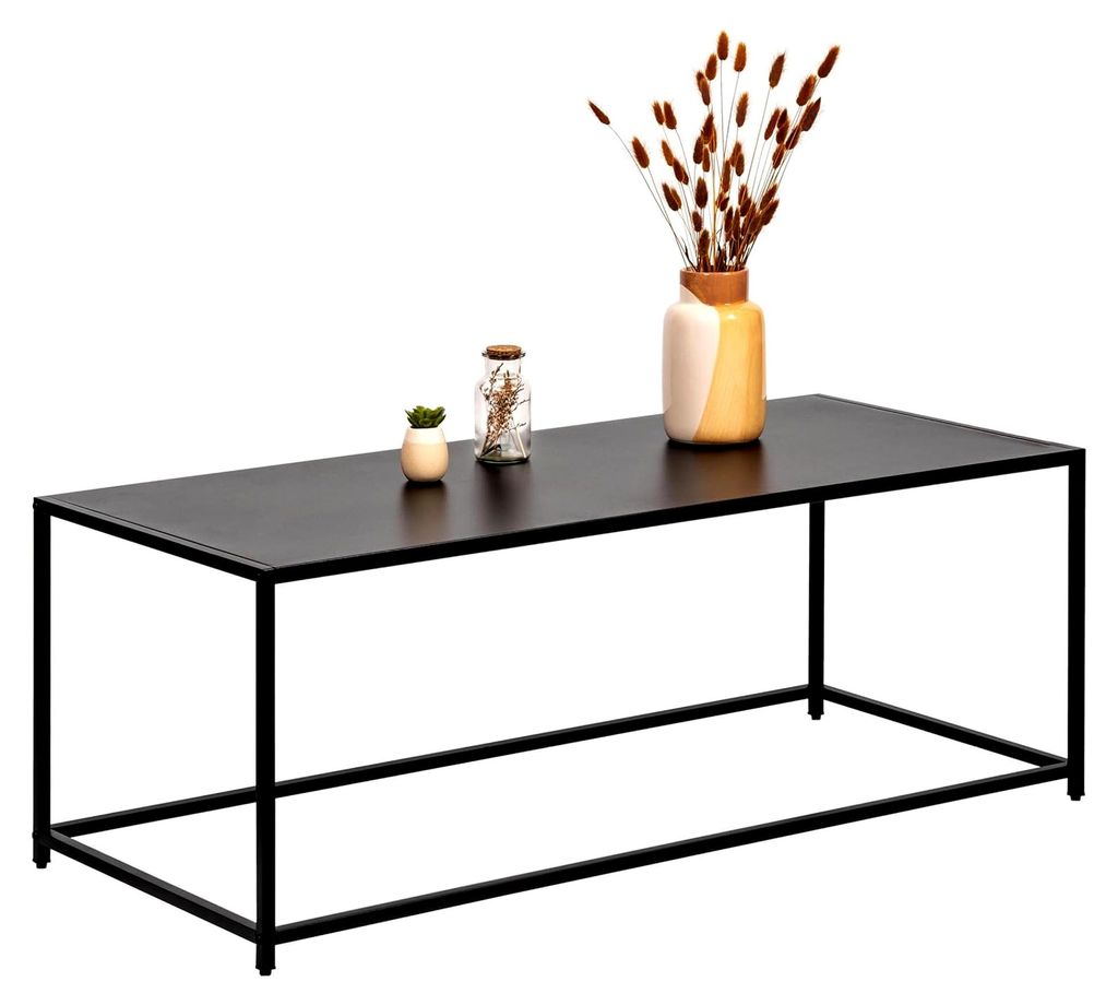 Couchtisch im modernen Industrie-Design - vielseitig einsetzbar, pflegeleichte und kratzfeste Oberfläche, aus schwarzem Metall 110 x 41 x 50 cm