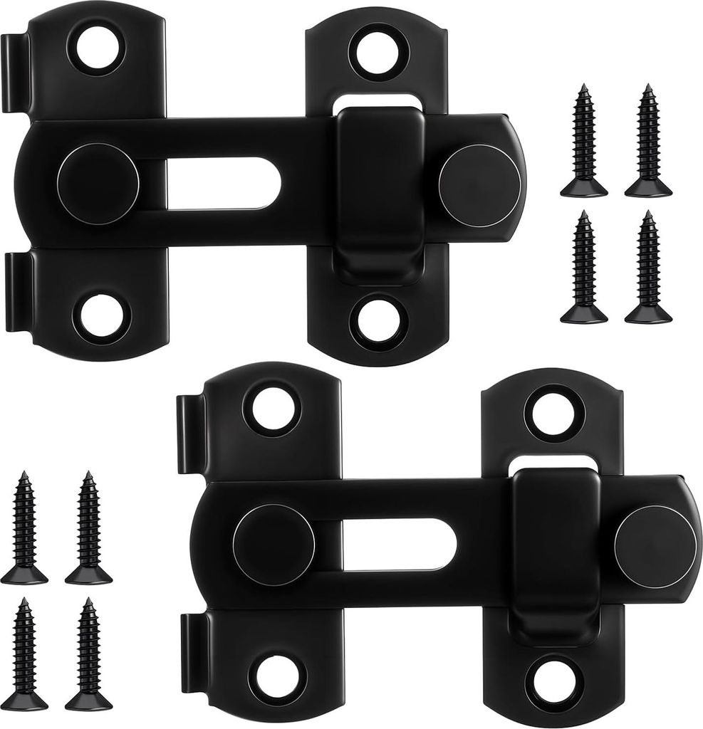 4 Stück Türriegel Edelstahl, Schwarz Schiebeschloss Riegelschloss mit Fester Schraube, Klein Schiebetür Schloss Torriegel Schwarz für Türen Fe...