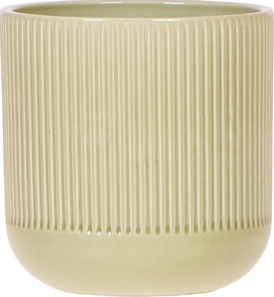 Pot décoratif Flare Green Ø9cm - Pot de fleurs vert rainuré 70s