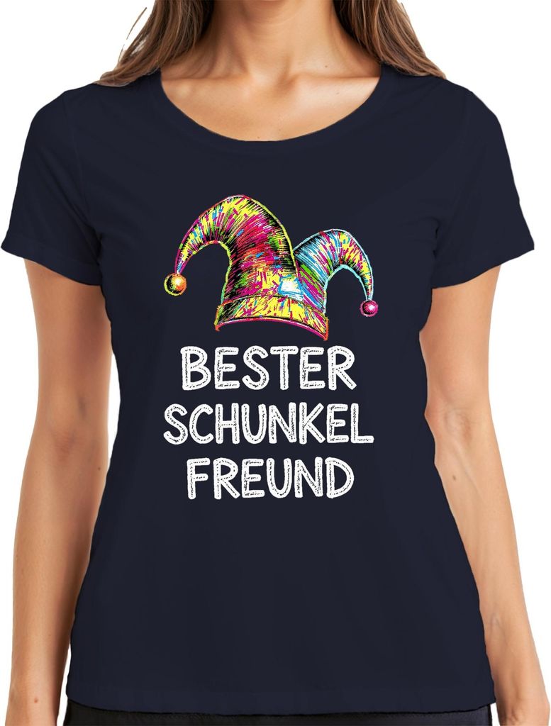 Bester Schunkel Freund Karneval Fasching Narr bunt Retro lustig Damen T-Shirt, Navy, XL