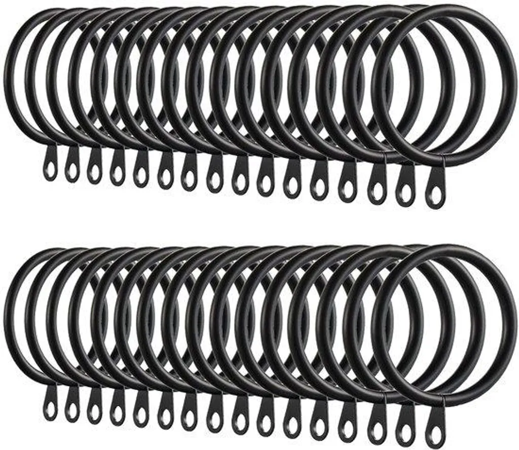 Lot de 60 Anneaux de Rideau Noirs en Fer Robustes avec Pinces Amovibles