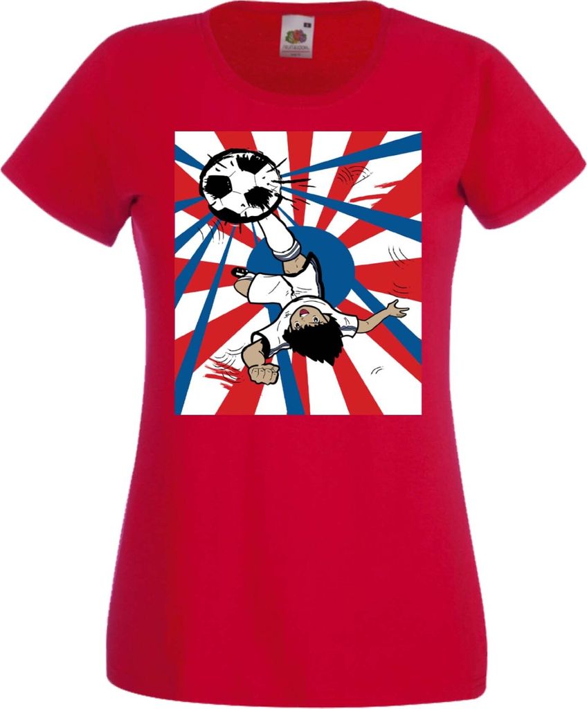 Damen T-Shirt Manga Anime Captain Tsubasa 03 Oozora, Lady 2XL / Rot