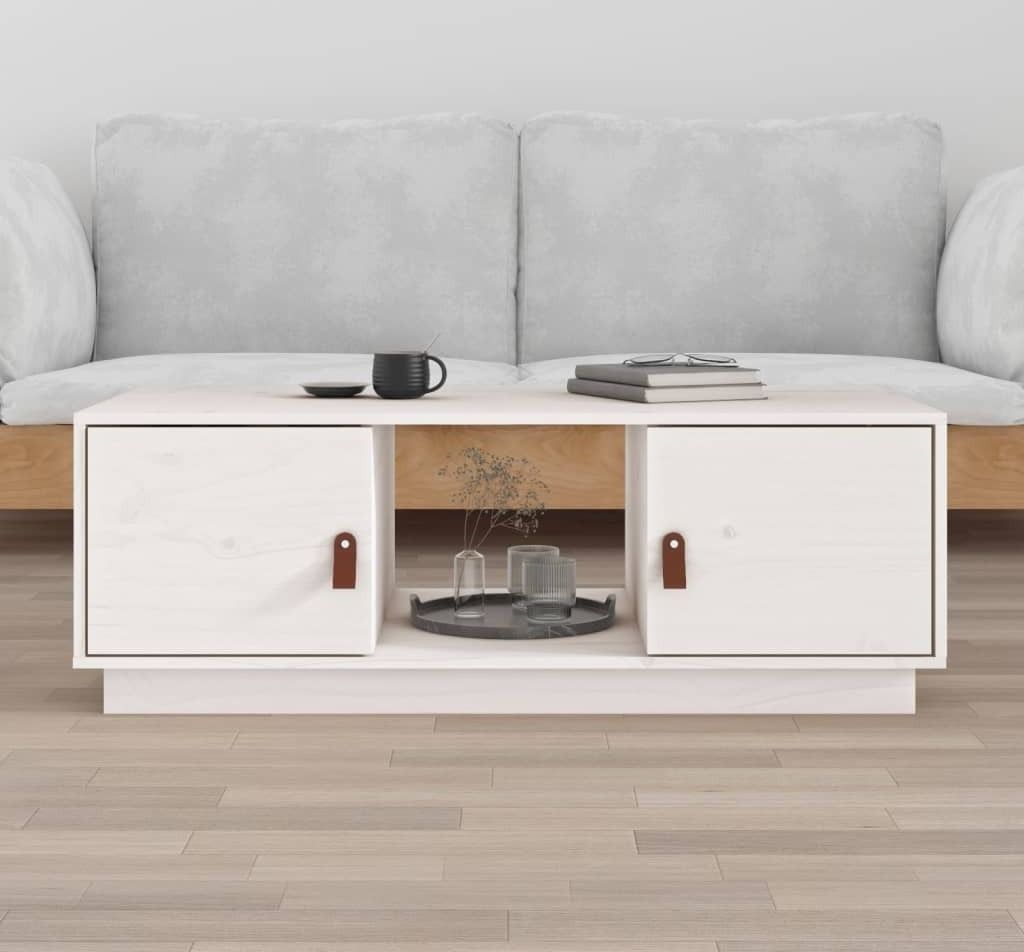 The Living Store Couchtisch Weiß 100x50x35 cm Massivholz Kiefer