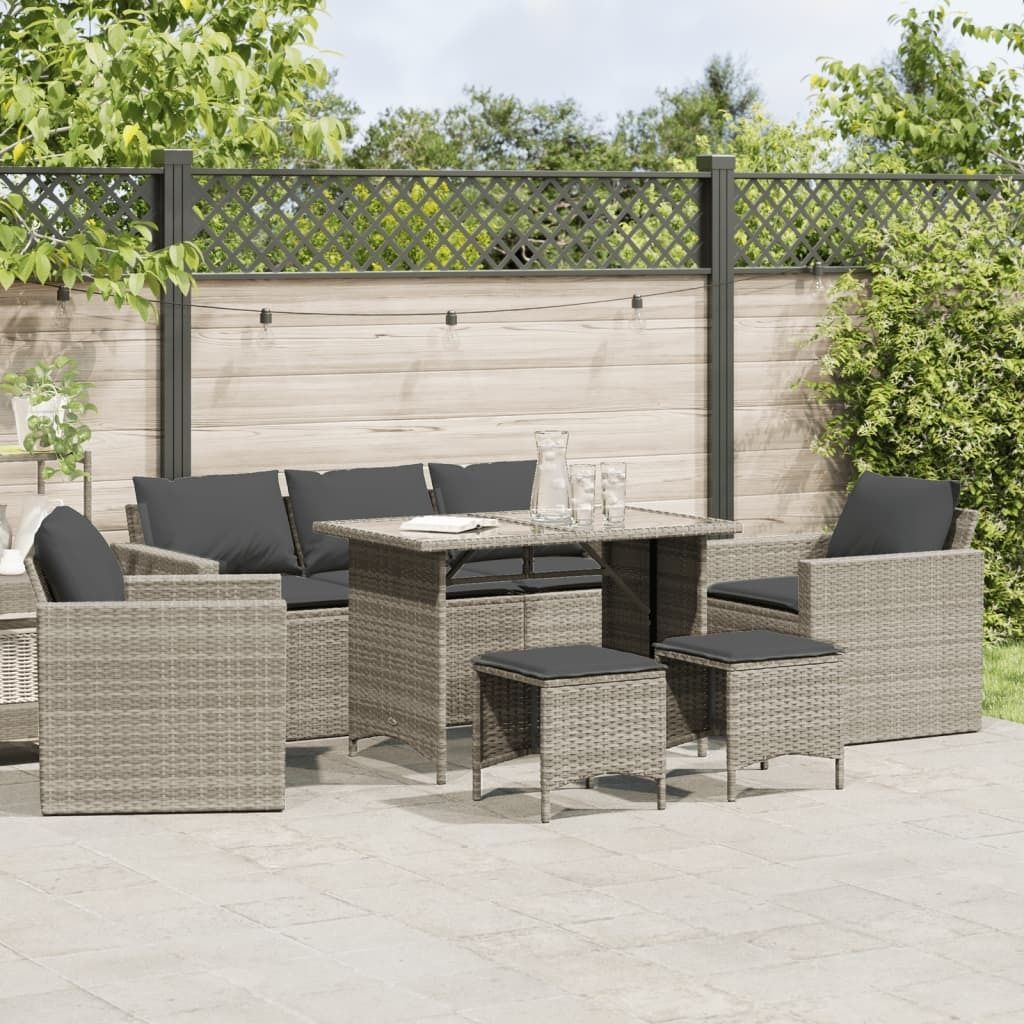 Möbel 6-tlg. Garten-Sofagarnitur mit Kissen Hellgrau Poly Rattan - Loungegruppe 3213554